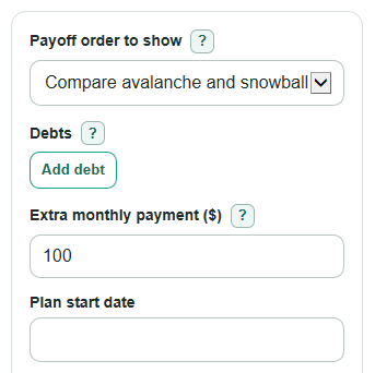 Example inputs for Debt Payoff Order Calculator