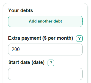 Example inputs for Debt Snowball vs Avalanche Calculator