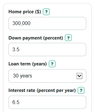 Example inputs for FHA Mortgage Insurance Calculator
