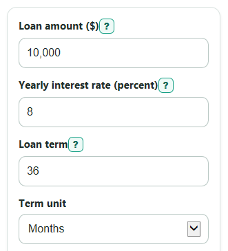 Example inputs for Installment Loan Calculator