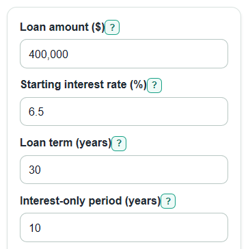 Example inputs for Interest-Only vs Principal-and-Interest Mortgage Calculator
