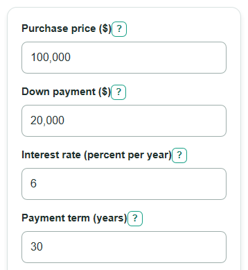Example inputs for Land Contract Calculator