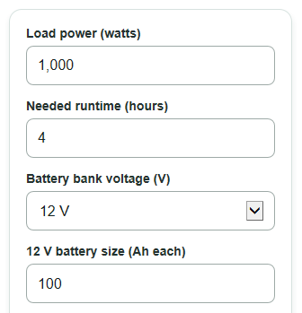 Example inputs for LiFePO4 vs Lead Acid Battery Calculator