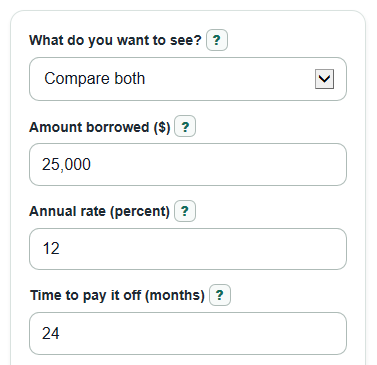 Example inputs for Line of Credit Payment Calculator
