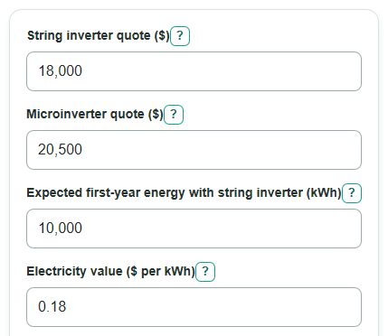 Example inputs for Microinverter vs String Inverter Calculator