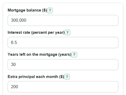 Example inputs for Mortgage Interest Savings Calculator