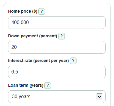 Example inputs for Mortgage Payment Breakdown Calculator
