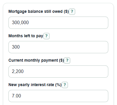 Example inputs for Mortgage Payment Shock Calculator