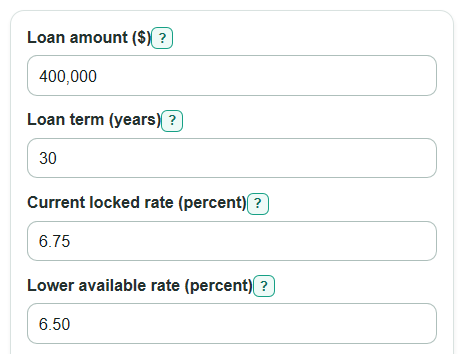 Example inputs for Mortgage Rate Lock Break-Even Calculator