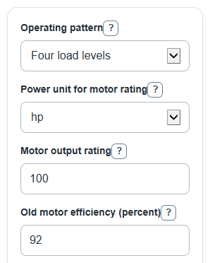 Example inputs for Motor Efficiency Savings Calculator