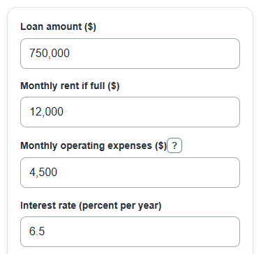 Example inputs for Multifamily Mortgage Calculator