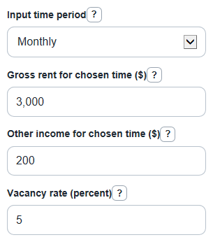 Example inputs for Net Operating Income Calculator