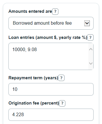 Example inputs for Parent PLUS Loan Calculator