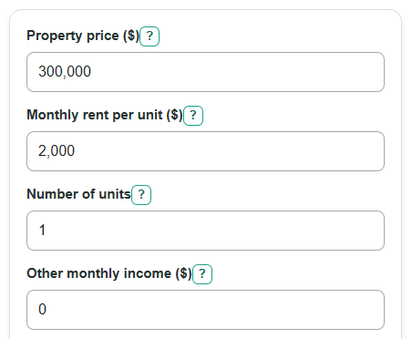 Example inputs for Price-to-Rent Ratio Calculator
