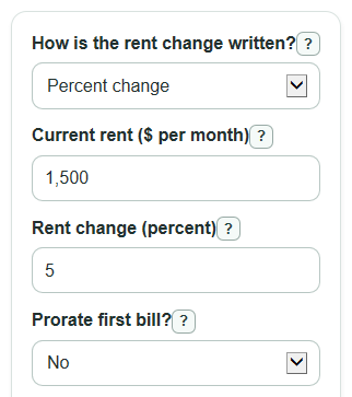 Example inputs for Rent Increase Calculator