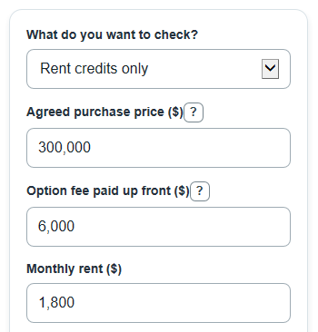 Example inputs for Rent-to-Own Calculator