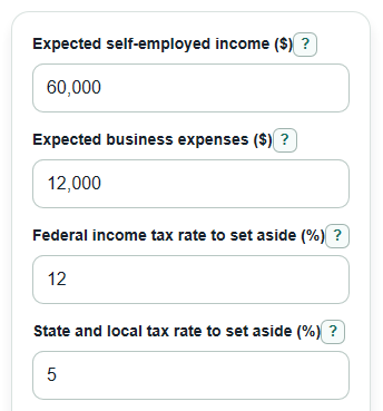 Example inputs for Self-Employed Tax Set-Aside Calculator
