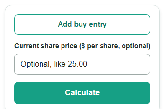 Example inputs for Stock Average Cost Calculator