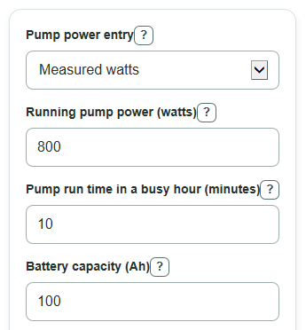 Example inputs for Sump Pump Battery Backup Runtime Calculator