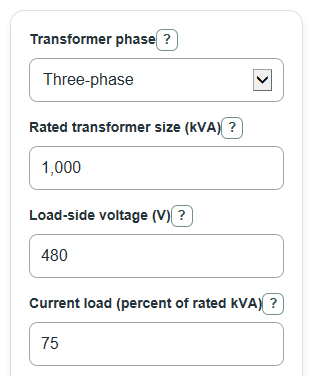 Example inputs for Transformer Loss Calculator