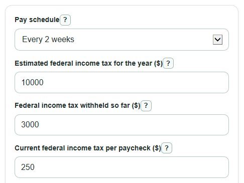 Example inputs for W-4 Withholding Adjustment Calculator