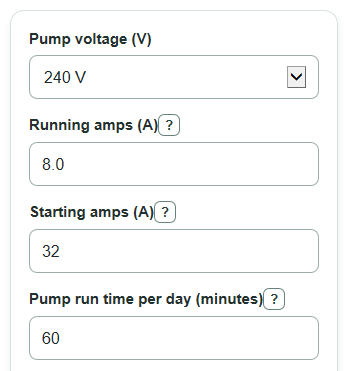 Example inputs for Well Pump Backup Power Calculator
