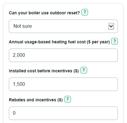 Example inputs for Boiler Outdoor Reset Control Payback Calculator