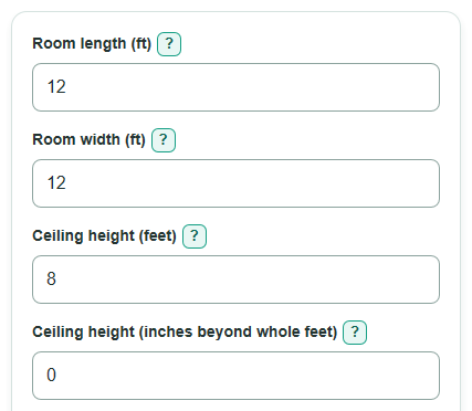 Example inputs for Ceiling Fan Size Calculator