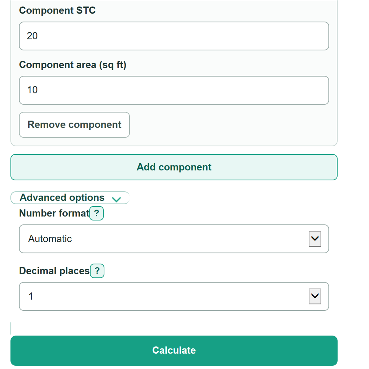 Example inputs for Composite Wall STC Calculator