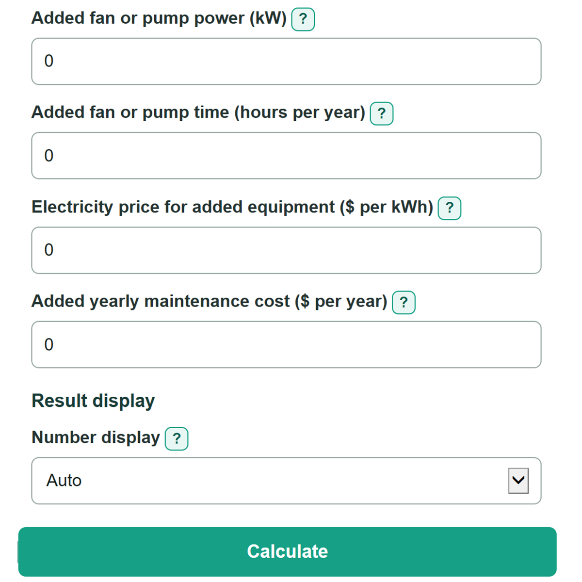 Example inputs for Compressed Air Heat Recovery Savings Calculator
