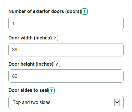 Example inputs for Door Weatherstripping Savings Calculator