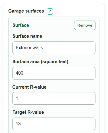 Example inputs for Garage Insulation Savings Calculator