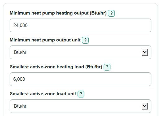 Example inputs for Heat Pump Buffer Tank and Volumizer Size Calculator