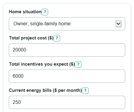 Example inputs for Home Electrification Savings Calculator