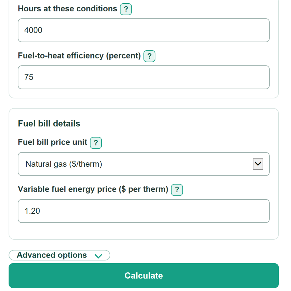 Example inputs for Refractory Wall Heat Loss and Fuel Cost Calculator
