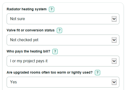 Example inputs for Smart Thermostatic Radiator Valve Payback Calculator