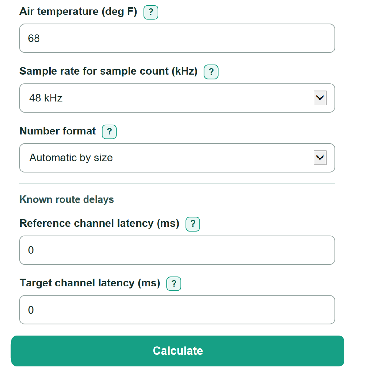 Example inputs for Speaker Delay Alignment and DSP Time Calculator