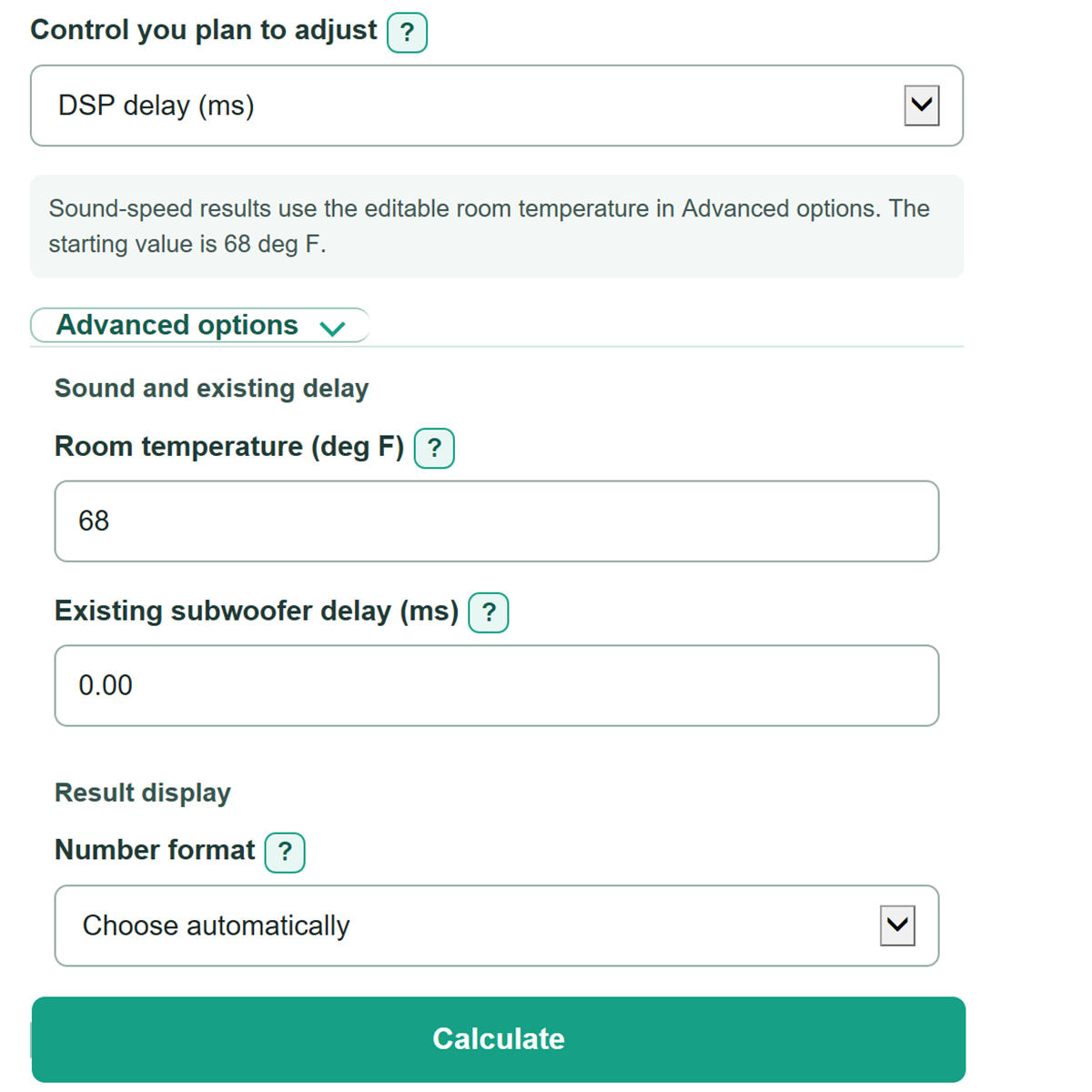 Example inputs for Subwoofer Phase and Delay Alignment Calculator