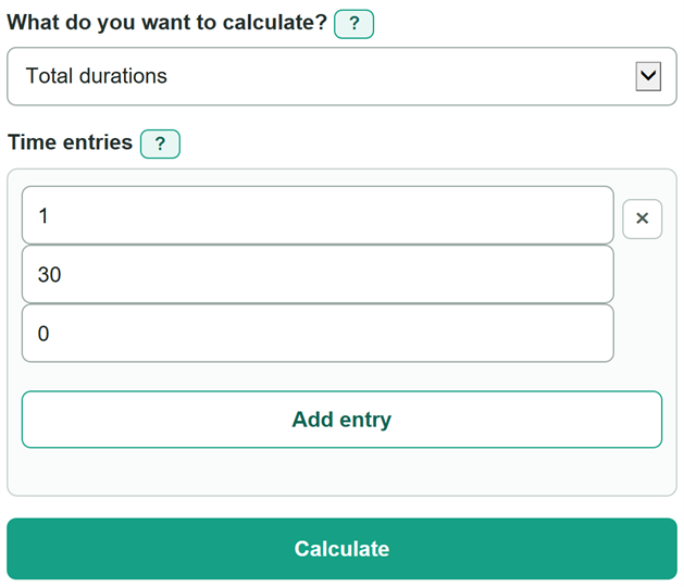 Example inputs for Add Time Calculator