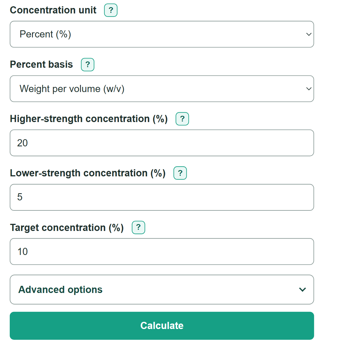 Example inputs for Alligation Calculator