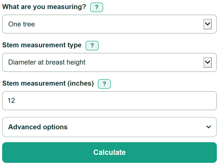 Example inputs for Basal Area Calculator