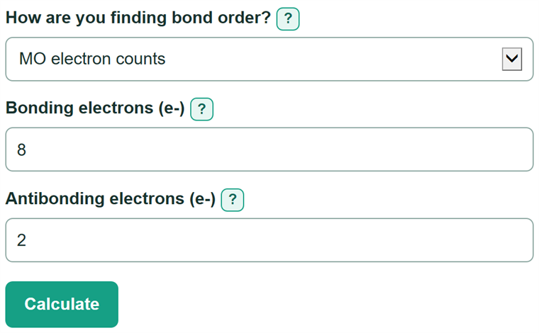 Example inputs for Bond Order Calculator