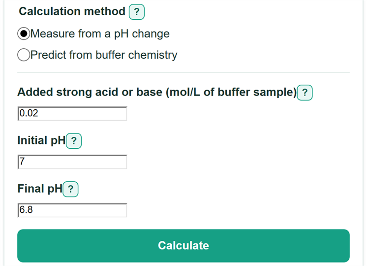 Example inputs for Buffer Capacity Calculator
