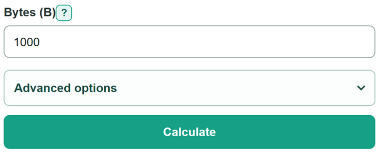 Example inputs for Bytes to KB Converter