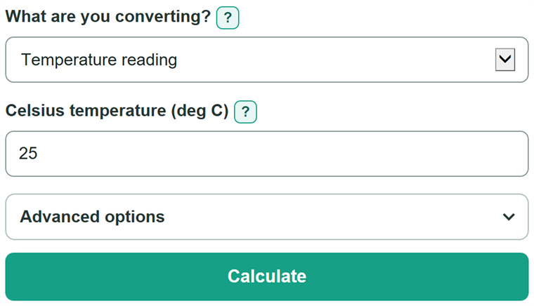 Example inputs for Celsius to Kelvin Converter