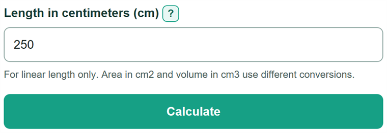 Example inputs for Centimeters to Meters Converter