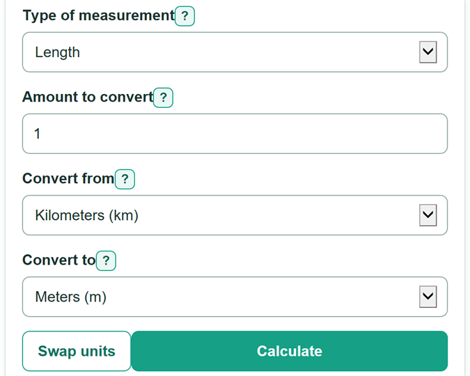 Example inputs for Conversion Calculator