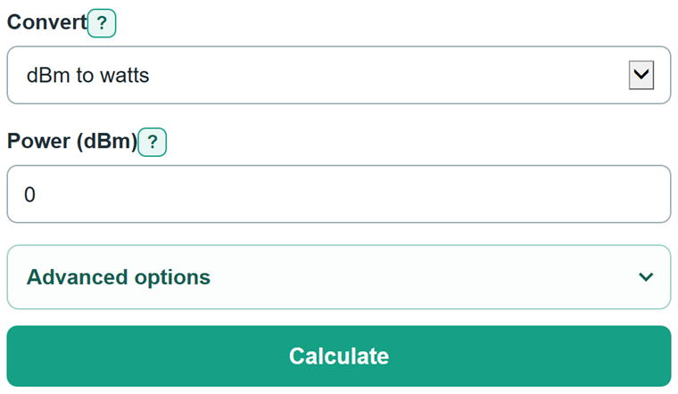 Example inputs for dBm to Watts Calculator