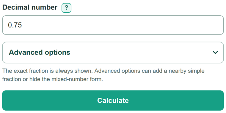 Example inputs for Decimal to Fraction Calculator