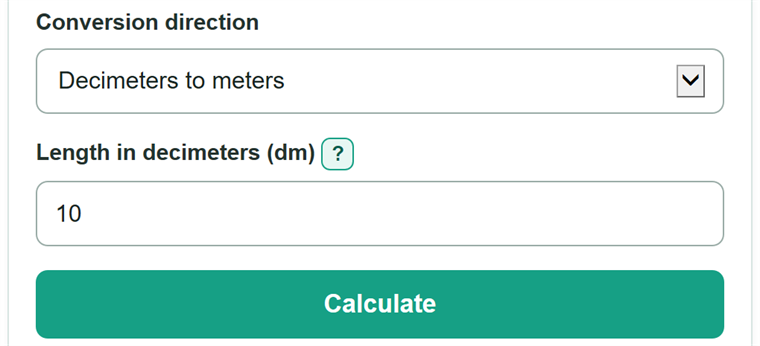 Example inputs for Decimeter to Meter Converter